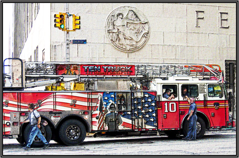 August 2005 ... fire truck on Church Street out in front of Ground Zero